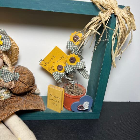 Rustic Farmhouse Doll Display Shadow Box Sunflower Country Decor - Picture 4 of 9
